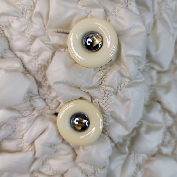 Robert Kitchen Quilted Puffer Jacket Medium Textured Cotton Button Cream - Picture 3 of 14